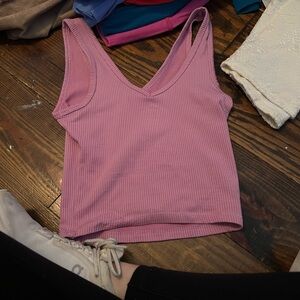 Hollister Pink Ribbed V-Neck Tank Top